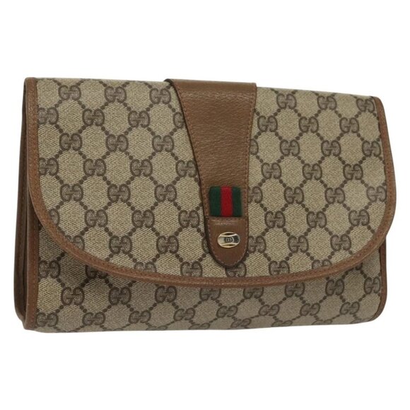 Gucci Handbags - GUCCI GG Supreme Web Sherry Line Clutch Bag PVC Beige Red 89 01 030 Auth ep10148